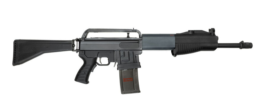 Modern semi-automatic shotgun on white back
