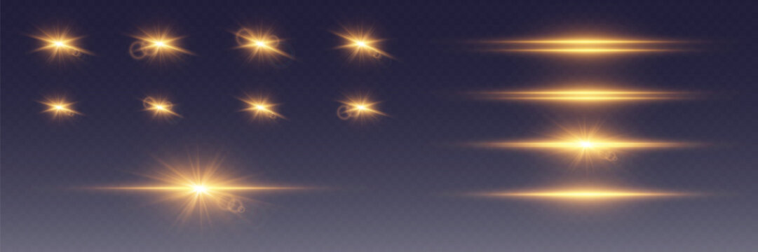 Set of light flashes and light and explosion effect.