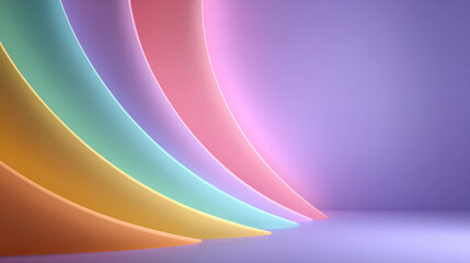 Colorful abstract background with soft pastel curves creating modern and minimalistic composition