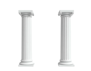 Two fluted classical architectural columns, isolated