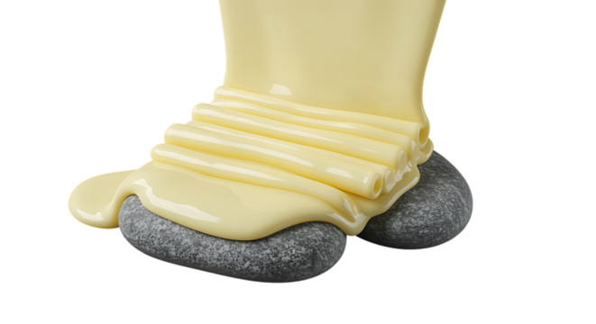 yellow liquid pouring over gray rocks on transparent background - Powered by Adobe