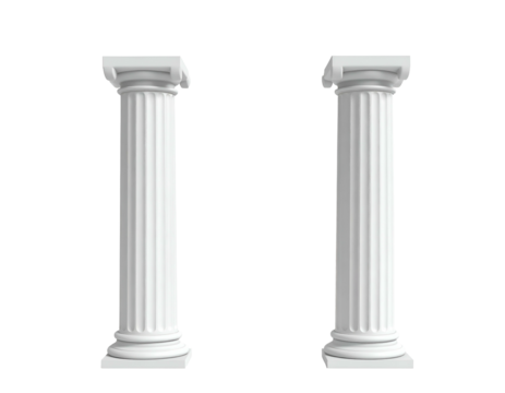 Two fluted classical architectural columns, isolated