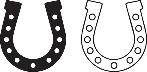 Naklejka premium Vector Set of a Horseshoe Outline and Silhouette Icon Glyph