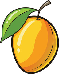 Cartoon illustration of a fresh vibrant orange fruit with a green leaf