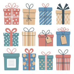 Set of colorful vector gift boxes for holidays and celebrations