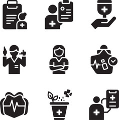 Medical icons depicting healthcare professionals and treatments doctor patient