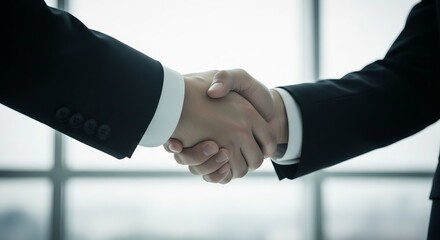 Two Businessmen in Suits Shaking Hands. Concept for Corporate Partnership, Agreement, Success, and Deal Closing