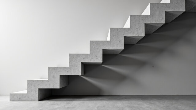 Modern concrete staircase design with sharp angles and shadows creates striking visual effect