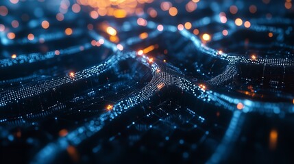 Abstract network background with glowing nodes and connections, representing data flow and digital technology
