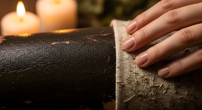 Spa therapist wrapping, Relaxing spa treatment with mud wrap, natural elements and calmi