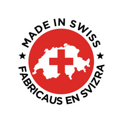 Fototapeta premium made in swiss stamp circle logo vector design with swiss map and flag element 