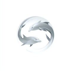 Obraz premium Two dolphins gracefully swimming in a circular motion, white isolated background.