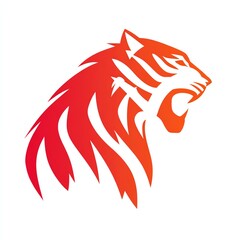 Stylized tiger logo in vibrant orange and red colors, white isolated background.