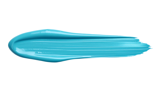 textured abstract cyan color paint stroke isolated on transparent background, png