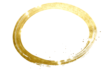Abstract golden brush stroke circle isolated on transparent background