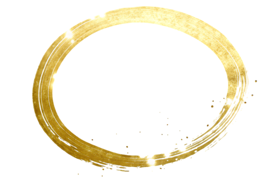 Abstract golden brush stroke circle isolated on transparent background
