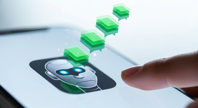 Finger interacting with futuristic robot interface on a digital screen