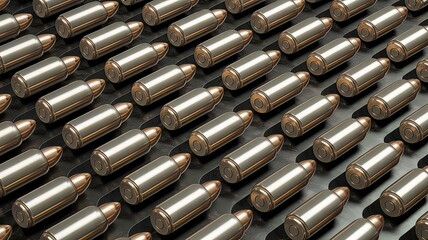 A High-Contrast Wallpaper Effect Created by Numerous Metallic Bullets Forming Symmetrical Chevron Shapes.