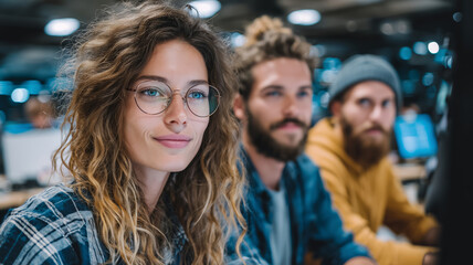 Talented trio of software engineers collaborating in modern workspace