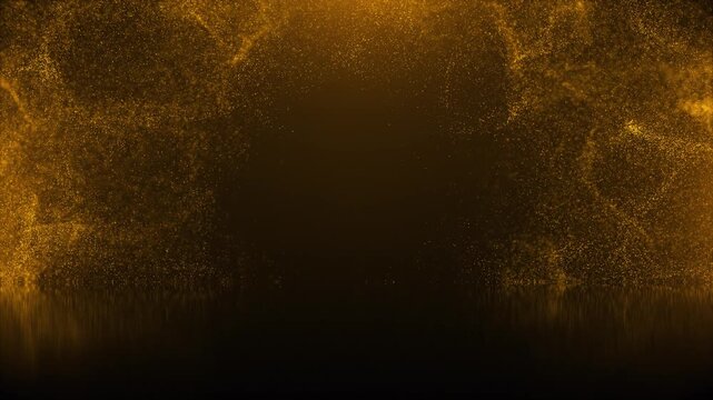 gold particles abstract frame background with golden shining stars dust bokeh glitter awards dust. 4k seamless loop