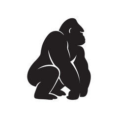 Gorilla Silhouette Crouching – Minimalist Black Icon of Wildlife, Power, and Jungle Nature