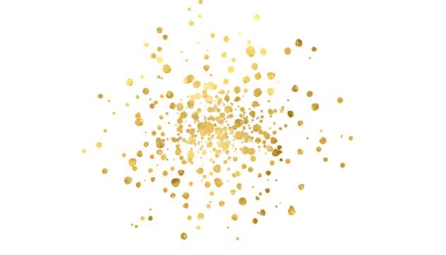 Abstract burst of golden bokeh lights with a glowing center isolated on transparent background