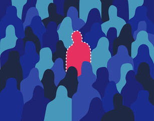 The missing anonymous person in crowd illustration	