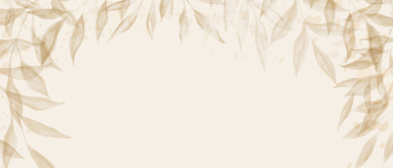 Watercolor background with beige Leaves branch banner. Abstract leaf. Creative minimalist Abstract art background. Design wall decoration, postcard, poster or brochure