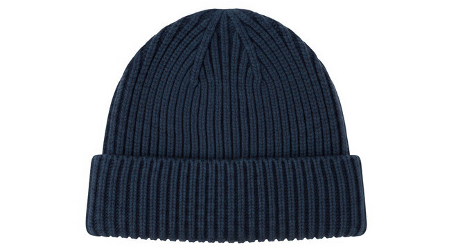 Dark blue ribbed knit beanie isolated on transparent background