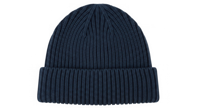 Dark blue ribbed knit beanie isolated on transparent background