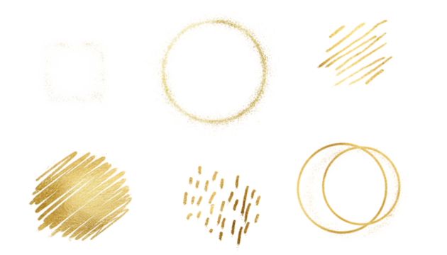 Collection of six golden abstract shapes and textures isolated on transparent background - Powered by Adobe