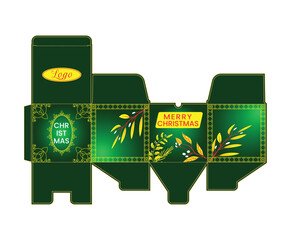 Marry Christmas Gift Box Packaging Template with Festive Green and Gold Design