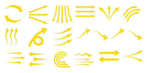 Collection of Yellow Arrows Showing Direction, Movement, and Flow