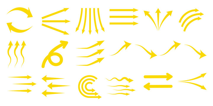 Collection of Yellow Arrows Showing Direction, Movement, and Flow