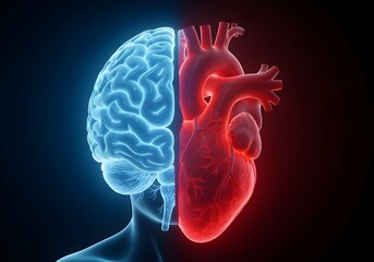 Half Brain Half Heart Concept — Emotion vs Reason..