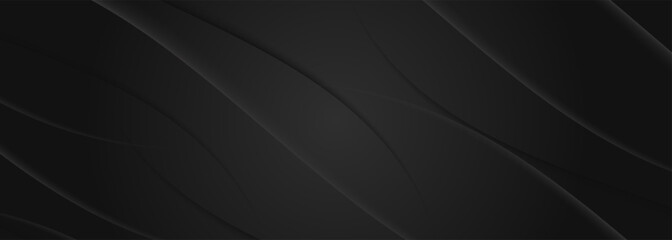 3D black geometric abstract background overlap layer on dark space with waves shape decoration. Minimalist modern graphic design element cutout style concept for banner, flyer, card, or brochure cover