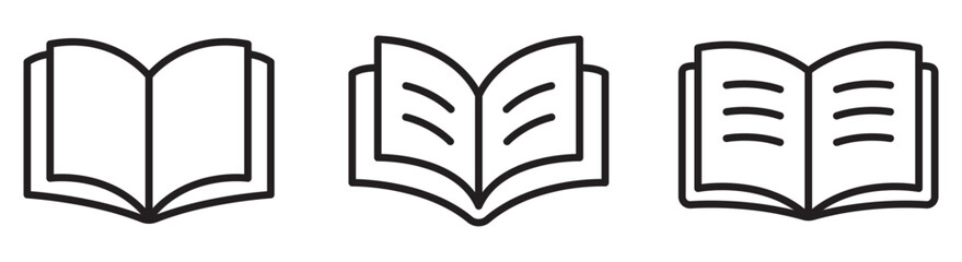Open Book Icon Set – Outline and Minimal Education Symbols for Learning, Reading, and Knowledge Design