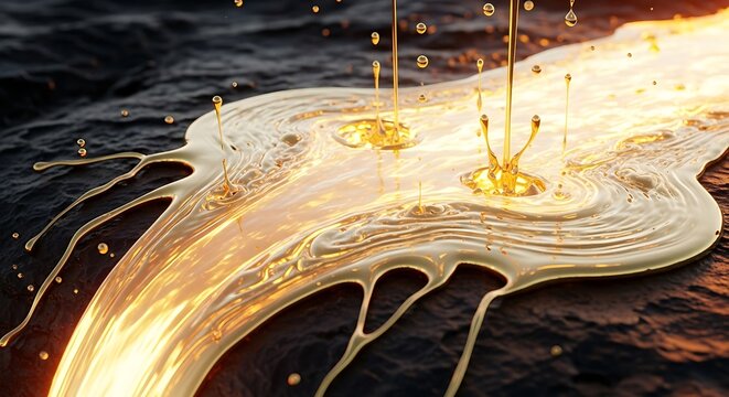 Dramatic Flow of Liquid Precious Metal on a Dark Abstract Surface