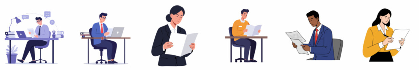 Flat Style Diverse Professional People Working in Office Workplace Illustration