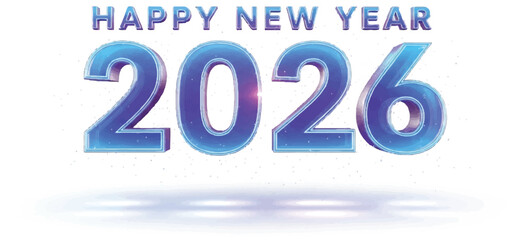 Bright Blue Happy New Year 2026 Typography with Light Reflection and Modern 3D Design