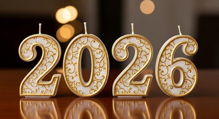 Elegant 2026 Number Candles with Festive Bokeh Lights.