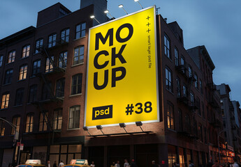 A huge billboard on the side of a city building – poster mockup
