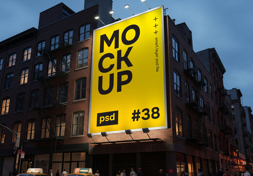 A huge billboard on the side of a city building &ndash; poster mockup