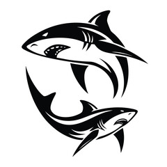 Aggressive Black and White Shark Mascot Tattoo Design, Tribal Water Predator Vector Icon