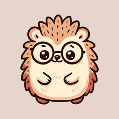 Cute cartoon hedgehog with big round glasses