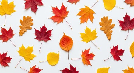Fototapeta premium Colorful Autumn Leaves on White Background for Seasonal and Nature Themes