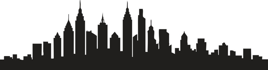 Fototapeta premium City Skyline Silhouette at Night Modern Urban Landscape Vector Illustration Banner