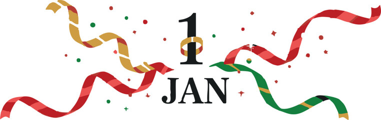 Festive First of January Celebration with Ribbons Confetti and a Golden Ring Embrace the New Year