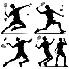Flat badminton player silhouette collection