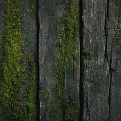 Obraz premium Rustic wood planks with vibrant green moss offer a timeless texture for nature-inspired designs